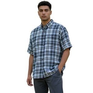 ROWM The Drifter Blue Plaid Short Sleeve Button-Down Cotton Western Shirt Size S